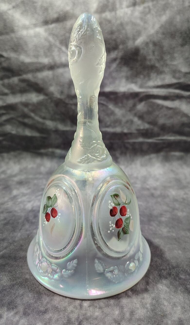 Vintage Fenton Iridescent Handpainted 7” Bell Signed